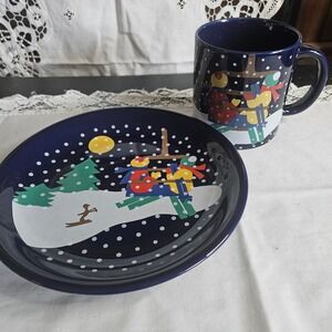 1989 Lillian Vernon Christmas Mug and Snack Plate 7.5" Japan